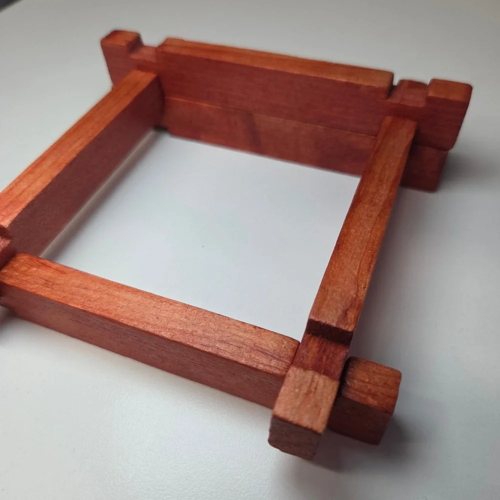 Vintage Red Wooden Building Blocks Square Interlocking Logs Set of 5